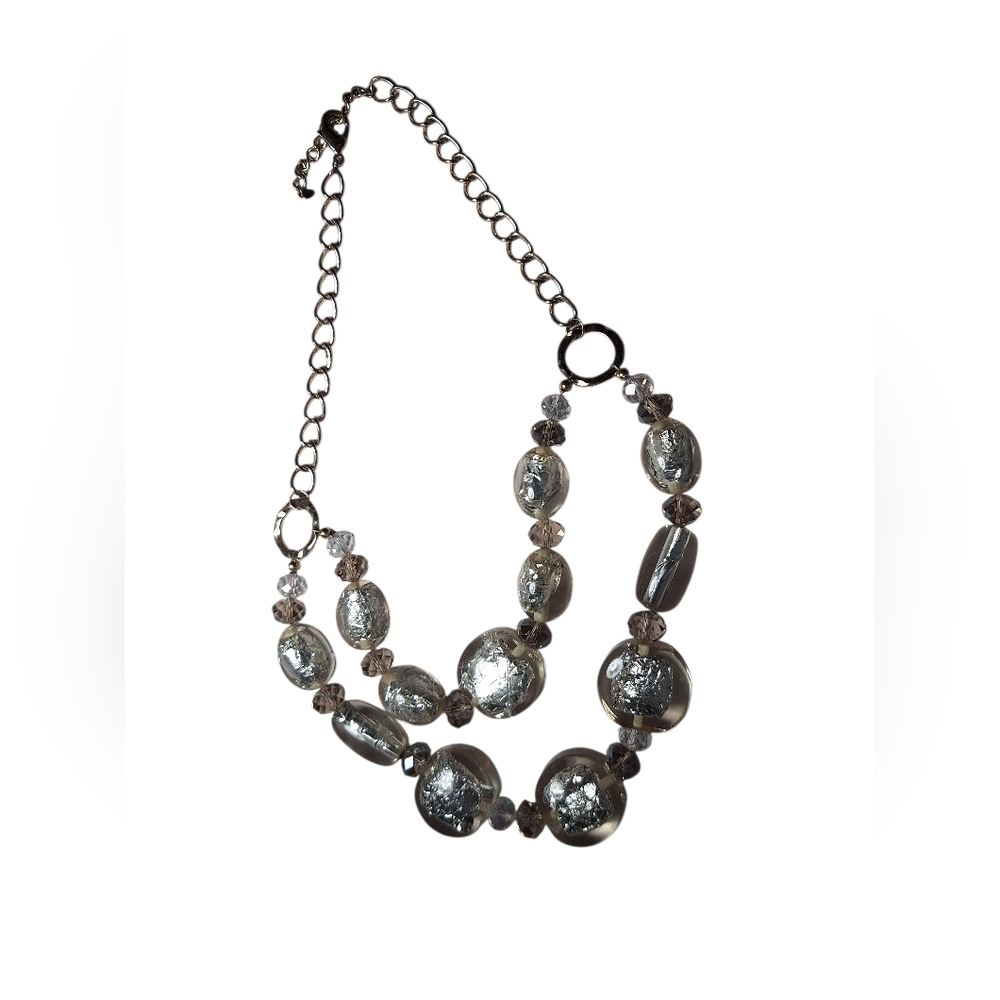 Double Strand Chunky Ice Aluminum Beaded Statement Necklace Whimsical Tiered